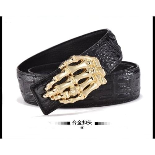 Fine alloy skull belt buckle and high-quality crocodile belt with a casual belt for men