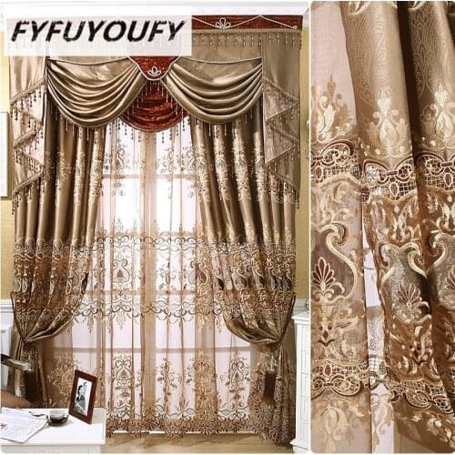Luxury European Polyester high quality embroidery Blackout curtains for living room with Voile Curtain for bedroom