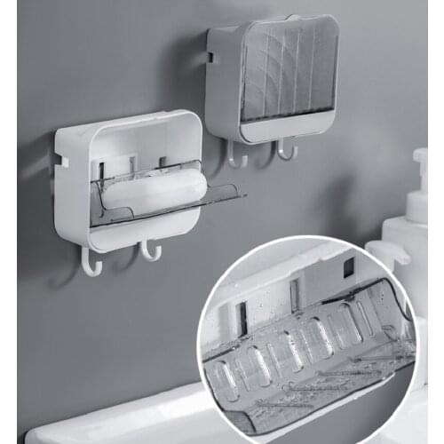 Self Adhesive Soap Box with Lip Dust-ptoof Bathroom Soap Case Wall Mounted Soap Dish Shelf for Bathroom Supplies