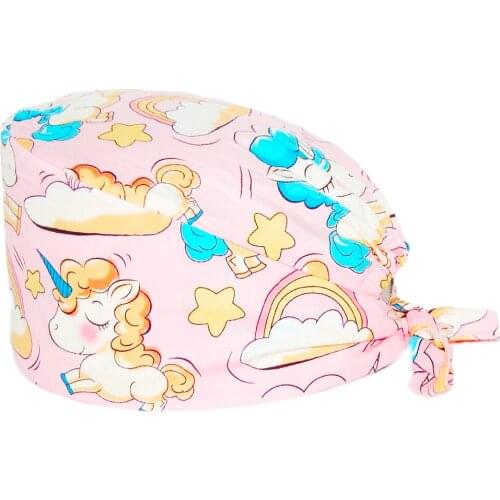 Unisex Adjustable Scrub Cap with Protect Ears Anime Print Bouffant Nursing Hats Head Scarf Pet Lab Surgicals Caps