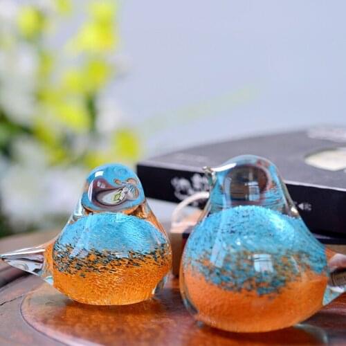 Modern Crystal Glass Birds Decorative Coloured Glaze Crafts Fairy Gadern Figurines & Miniatures Desktop Furnishing Home Decor