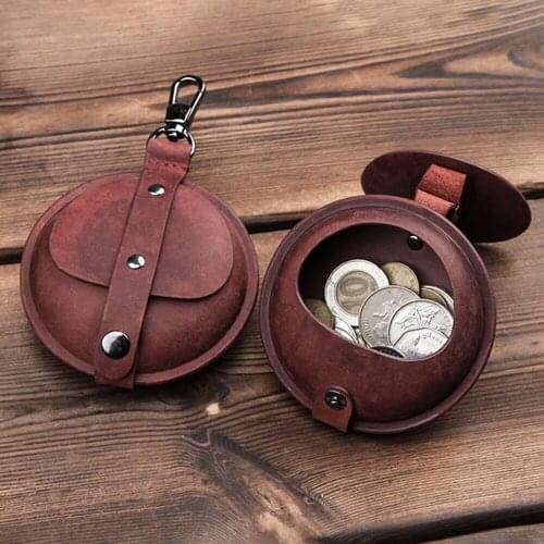 Retro Genuine Leather Coins Bag Mini Headphone Data Cable Storage Bag Bluetooth Headset Sleeve Small Items Portable for Outdoor