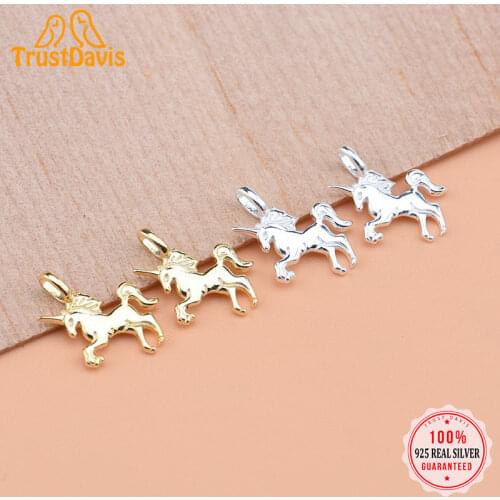 TrustDavis Real 925 Sterling Silver Animal Pegasus Unicorn Charms Pendant For Bracelet Necklace DIY Accessories Jewelry HY015