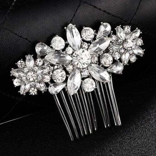 Gorgeous Clear Rhinestones Wedding Sparkling Flower Hair Comb Bridal Headpiece Jewelry Accessories