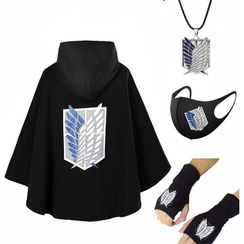 Japanese Hoodie Attack On Titan Cloak Gloves Shingek No Kyojin Scouting Legion Costume Anime cosplay Capes Black New