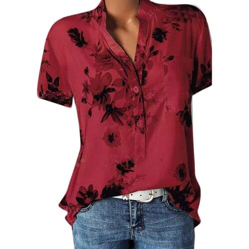Boho Womens Tunic Floral Printing Shirt Pocket women 2020 blouses Short Sleeve Blouse Easy Top Shirt Plus Size Blusa Feminina