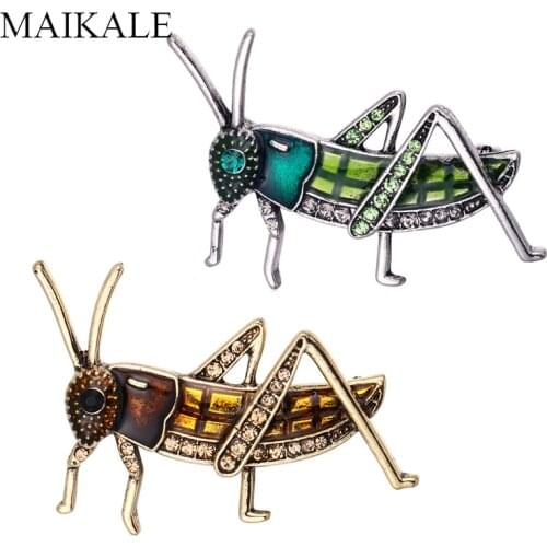 MAIKALE Vintage Crystal Insect Brooch Pins grasshopper Broches locust Brooches for Women Kids Girls Shirt Suit Bag Accessories