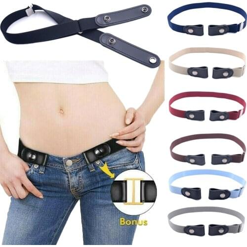 Women Adjustable Buckle-Free Elastic Belts Invisible Belt for Jeans No Bulge Hassle Band Fashion Casual Button Canvas Belt