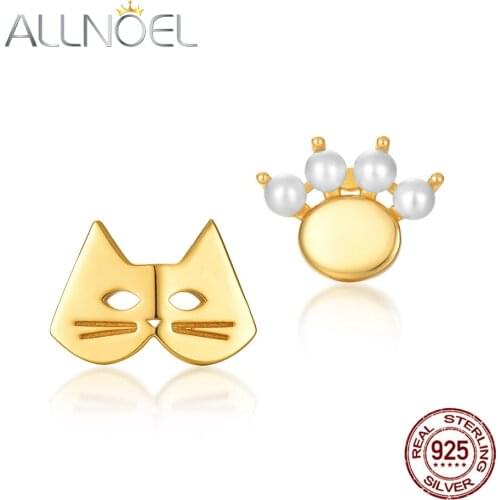 ALLNOEL Cat Claw Earrings For Women 925 Sterling Silver Stud Earrings Shell Pearl Yellow Gold Plated Wholesale Dropshipping