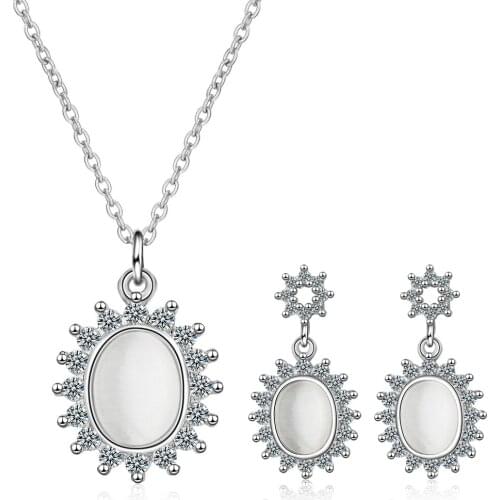 Women Vintage Flower 925 sterling silver Bridal Wedding Jewelry Sets CZ Zircon Stone Pendant Necklace Earring Set Gifts
