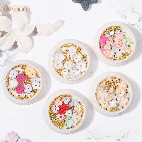 1 Boxes Nail Art Decorations Shell Sequin Three Petal Flowers Mix Alloy Steel Ball Gel Nail Art Decoration DIY Craft Supplier