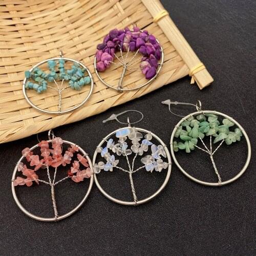1 Piece Tree of Life Round Pendant Multicolor Winding Stone Natural Healing Reiki Pendant Necklace Bracelet Jewelry Keychain