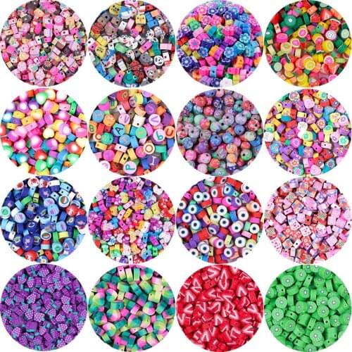 19 Style 50/100Pcs Mixed Colors Clay Spacer Beads 10mm Fruit/Animal/Love Shape Polymer Clay Beads For Jewelry Making Handmade