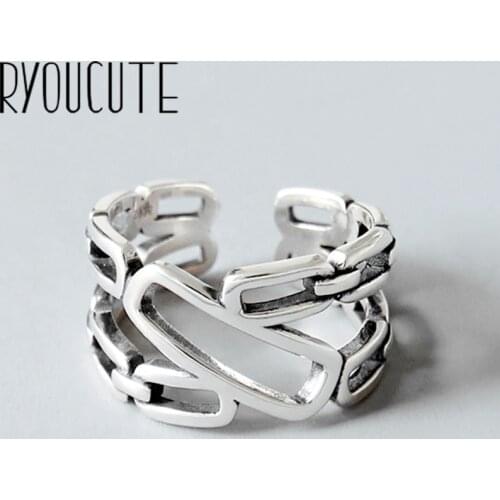 2020 Wholesale Real Silver Color Irregular Geometric Hollow Rings For Women Big Antique Rings Finger Jewelry High Quality