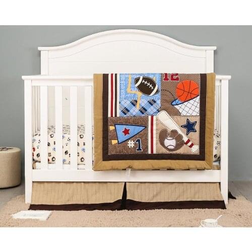 3pcs Basketball baseball Nursery Crib Bedding Set for Newborn Baby Infant ,Fitted Sheet, Crib Quilt, Dust Ruffle