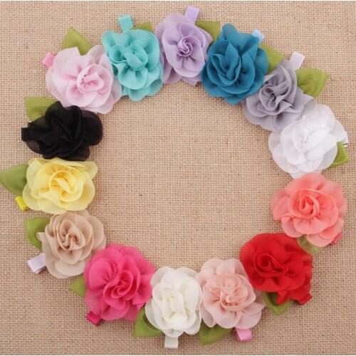 6pcs/lot 14 Colors Rose Flowers Green Leaves Children Baby Girls Hair Accessories Baby Hair Clips Hairpins Barrettes Headwear