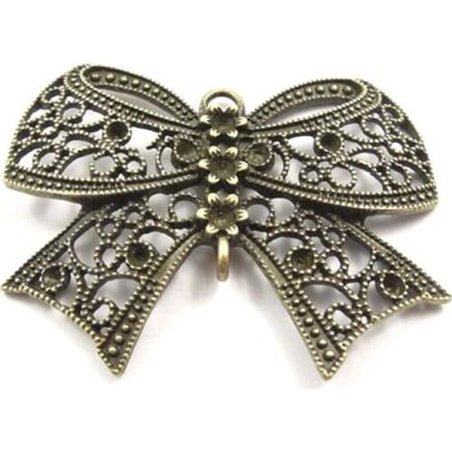 8Pieces) Bohemia Bronze Vintage Alloy Bow Charms Necklace Pendant Metal Cute Women Handmade Jewelry Findings 54*42*3mm AU31675