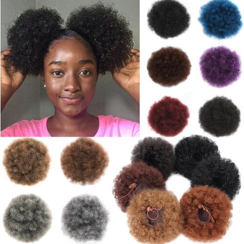 Alileader Blue Black Brown Chignon Bun Hairpiece Fake Afro Puff Ponytail Hair Extensions Synthetic Wig Afro Kinky Curly Hair 1PC