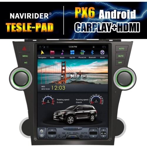 Car Bluetooth Screen Android 9 GPS Navigation Multimedia Player For Toyota Highlander 2009-2013 12.1Inch Tesla Carplay Head Unit