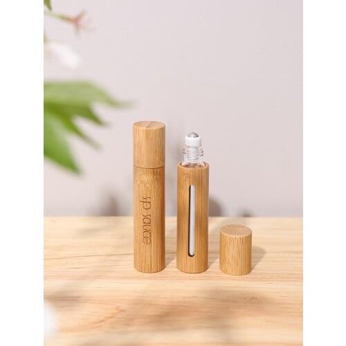 10ml Bamboo With Window Makeup Bottle Steel Roller Ball Essential Oil Packaging Lip Oil Jar Glass Container