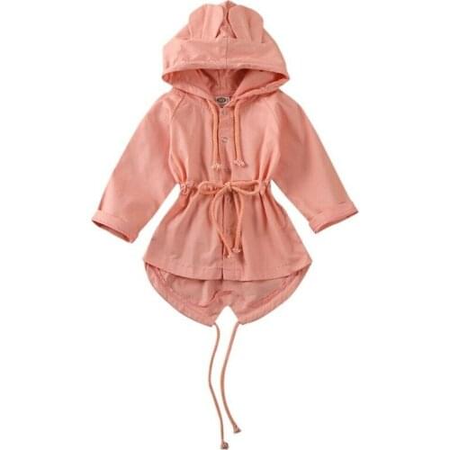 Free shipping Toddler Kids Baby Girls clothes Ear Button Bandage lovely Coat long sleeve newborn Hooded Outwear one pieces