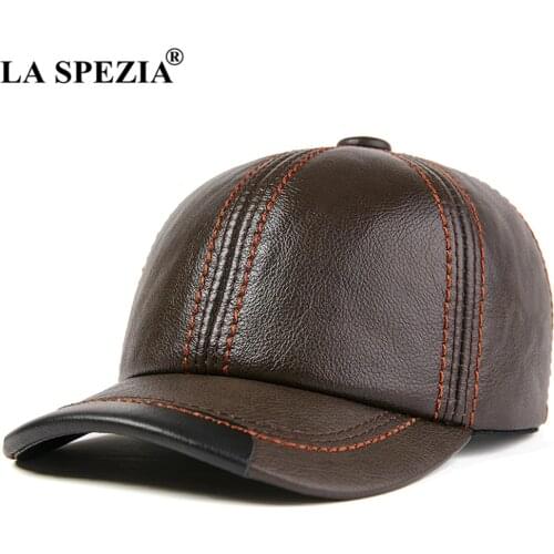 LA SPEZIA Baseball Cap Men Genuine Leather Sheepskin Snapback Male High Quality Brown Black Autumn Winter Mens Hats and Caps