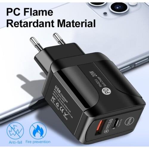 PD20W+QC3.0 Fast Charging Charger For IPhone 12 Pro Max Dual Port Charger Portable Travel USB Charger Wall Charging Adapter