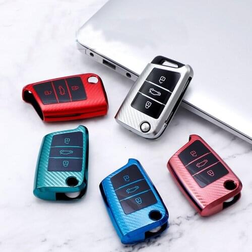 Tpu Carbon Fiber Car Key Case Cover for VW Volkswagen Golf 7 MK7 Tiguan MK2 for SEAT Ateca Leon FR 2 Ibiza for Skoda Octavia A7