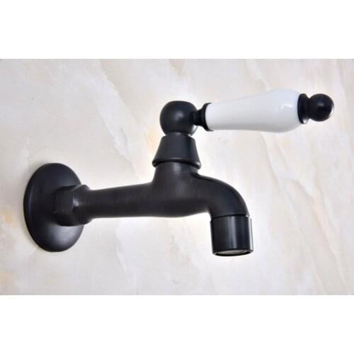 Black Oil Rubbed Brass Wall Mount Ceramic Handle Mop Pool Outdoor Garden Faucet Laundry Sink Water Tap Dav338