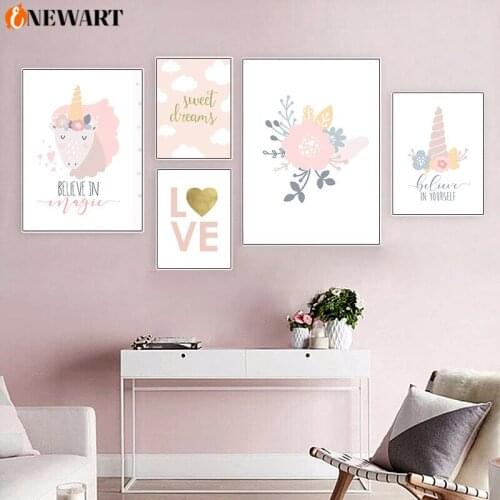 Baby Nursery Cartoon Poster Pink Hours Flower Quote Decorative Picture Wall Art Painting Canvas Girl Room Kids Bedroom Decor