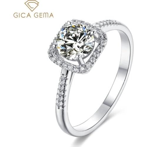 GICA GEMA 6.5mm Moissanite Diamond Rings Fashion 925 Sterling Silver Square Halo Cubic Zirconia Fine Jewelry For Women Gifts