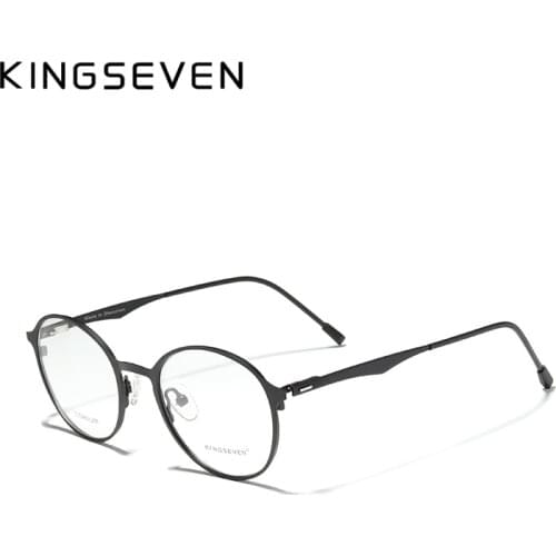 KINGSEVEN 2020 Round Titanium Optical Glasses Custom Prescription Lenses 1.56 1.61 1.64 Glasses Eyeglasses Male Metal Eyewear