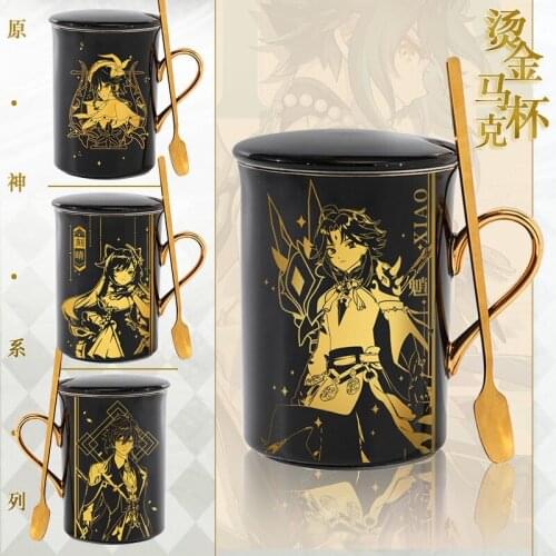 Game Genshin Impact Tartaglia Zhongli Ceramic Mug Cup Men Women Cup Cartoon Water Hot Stamping Coffee Cup