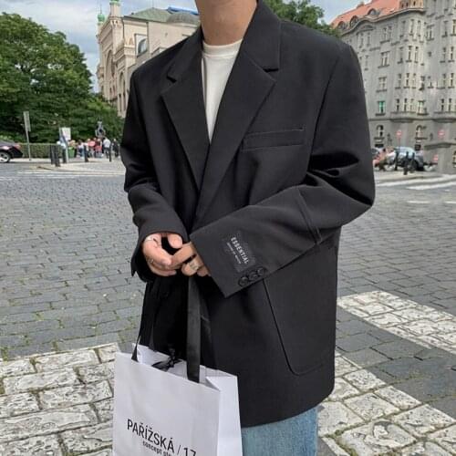 IEFB /mens clothing autumn casual suit jacket males loose Korean trendy handsome big pockets black blazers handsome 9Y3908