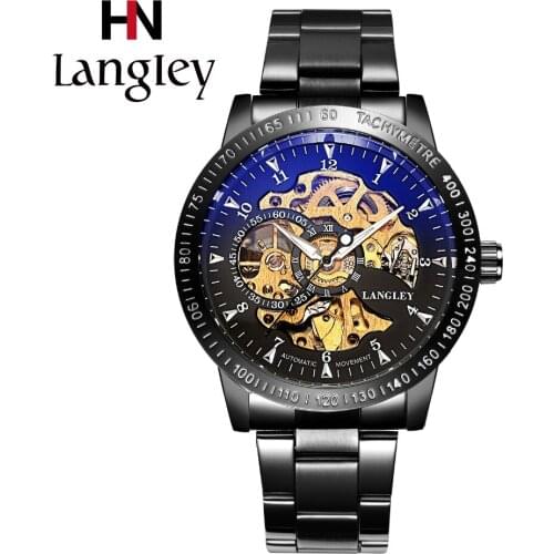 Mens Watches Luxury Brand Skeleton Automatic Mechanical Watch Male Business Stainless Steel Waterproof Casual Clock With Box