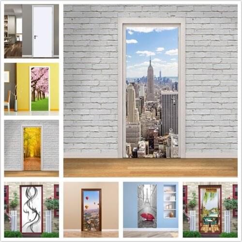 City Landscape Door Stickers Wallpaper Self Adhesive Removable Wall Mural Art Decals Renovation of Doors Poster Home Decoration