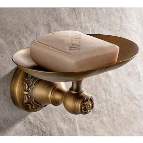 Antique Brass Beautiful Pattern Carved Art Flower Wall Mounted Bathroom Accessory Soap Dish Holder aba459