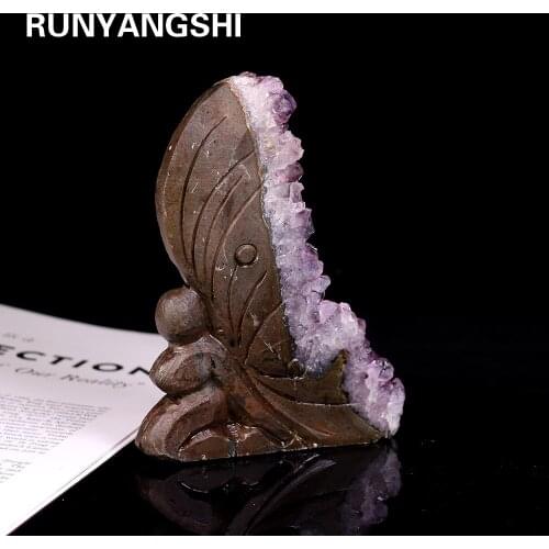 Natural Raw Amethyst Butterfly Girl Quartz Purple Crystal Cluster Healing Stones Specimen Hand carved ornaments for gifts