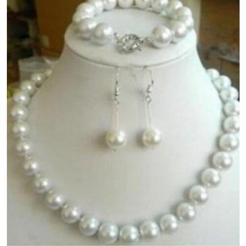 New hot Beautiful 10mm White Sea South Shell Pearl Round Beads Necklace Bracelet Earring inch