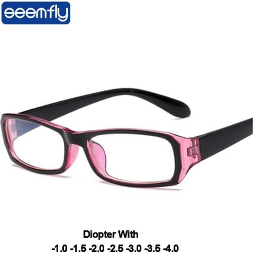 Seemfly Pink Vintage Myopic Glasses Women Men Myopia Eyeglasses Black Frame Anti Blue-ray Ultra Light Short Sight Lenses Eyewear