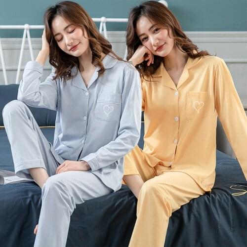 100% Cotton Long Sleeve Pajama Sets for Women 2021 Autumn Korean Sleepwear Suit Pyjama Lounge Homewear Pijama Mujer Home Clothes