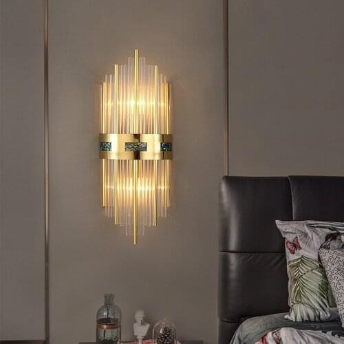FKL Light luxury Crystal Golden Wall Lamp Modern For Living room Background Wall Bedroom Bedside Wall Lamp