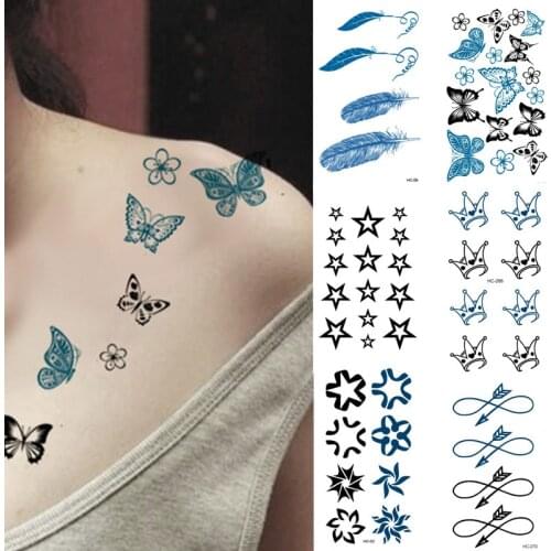 Butterfly Mermaid Sexy Fake Tattoos Temporary Women Arm Chest Tattoo Stickers Body Art Tattoos Body Makeup Waterproof