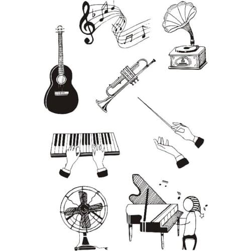 Clear stamps musical instrument scrapbooking rubber stamps piano guitar planner stamps