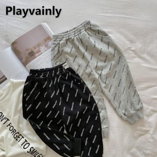 2021 Korean Style New Autumn Boy Girls Pants Elastic Waist Print Jogger Trousers Cotton Casual Loose Simplicity Clothes E102