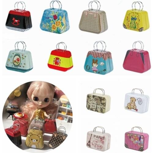 1PCS 1/6 Doll Bags Dollhouse Miniature Metal Trunk Bag Suitcase for Blyth,Licca,Momoko,Barbies,Bjd,Pullip Doll Bag Accessories