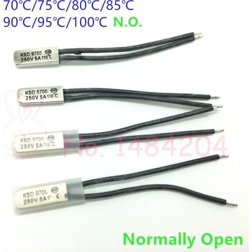 Thermal Protector KSD9700 70 75 80 85 90 95 100 Degree Celsius Temperature Switch 250V5A Normally Open Thermostat N.O. 5 PCS
