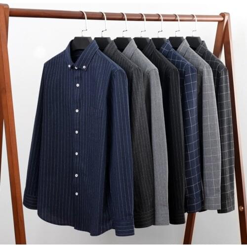 2020 Spring and Autumn New Plus the big size Plus size mens long-sleeved striped shirt Mens Plaid Business Casual Loose Shirt