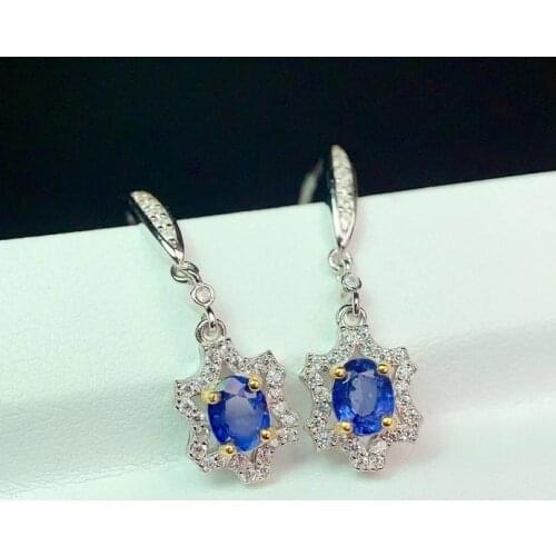 CoLife Jewelry Fashion Sapphire Drop Earrings for Office Woman 4mm*5mm Natural Sapphire Earrings 925 Silver Sapphire Jewelry