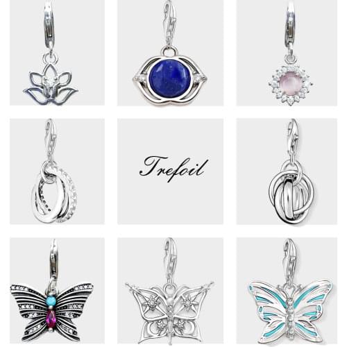 Lotus Flower Charms Pendant,Fashion Jewelry 925 Sterling Silver Romantic Gift For Women Girls Fit Bracelet Necklace Bag 2019